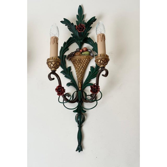 Metal Exceptional Hollywood Regency Wall Sconces attributed to S. Salvadori, Italy, 1960s, Set of 2 For Sale - Image 7 of 18