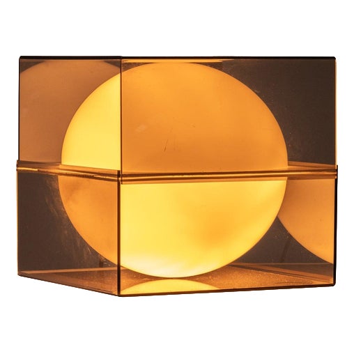 Cubic Table Lamp in Smoked Glass with White Diffuser, Italy, 1970s For Sale