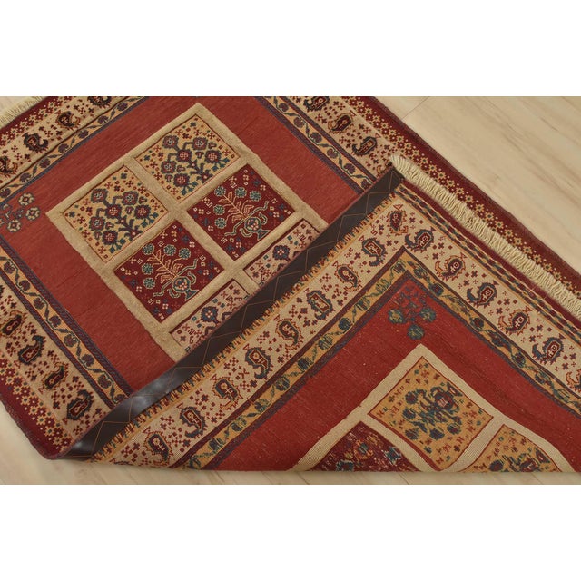 Gabbeh Rug 3’5” X 5’4” Red Wool Vintage Tribal Hand-Knotted Oriental Carpet For Sale - Image 10 of 11