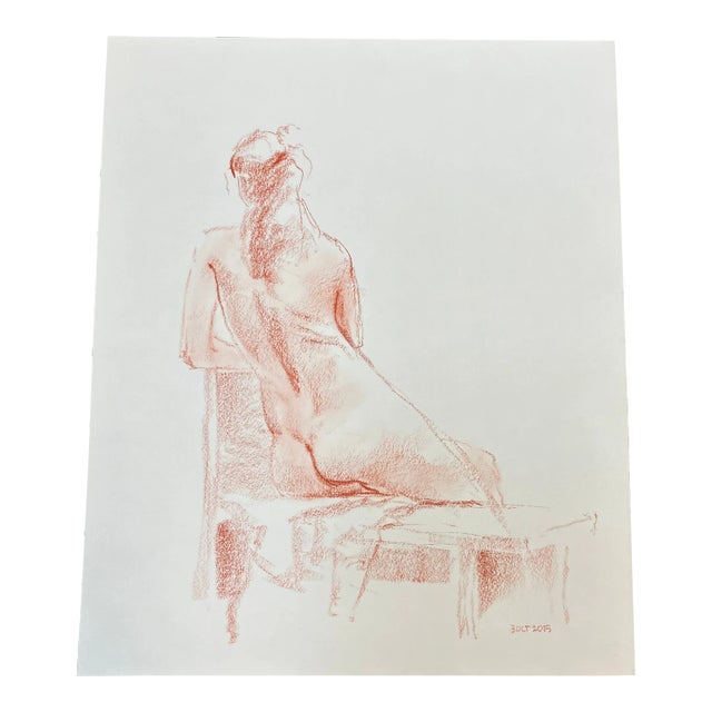 Contemporary Original Abstract Expressionist Female Nude Sepia Drawing For Sale