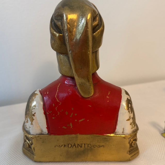 1940s Daison Metalliques 24k Gold Plated Cast Metal Dante & Beatrice Bookends For Sale In Raleigh - Image 6 of 12