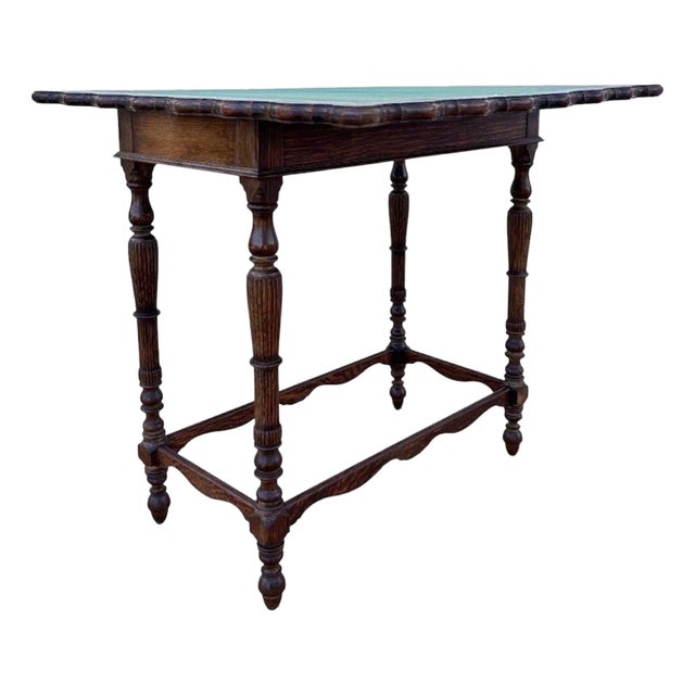 Spanish Carved Oak Games Table with Original Green Felt, 1920s For Sale