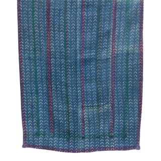 Chevron Stripe Vintage Indigo Printed Throw For Sale