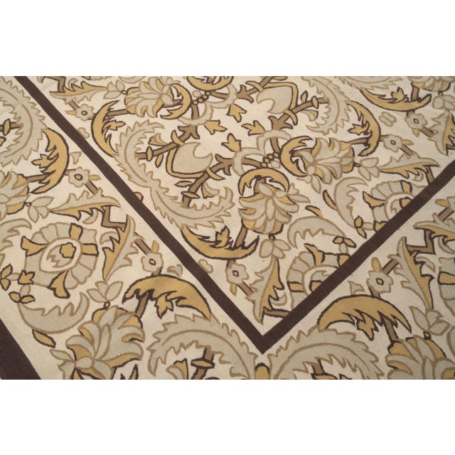Textile 9x12 Vintage Aubusson Flat Weave Wool Rug, Beige Renaissance Scroll For Sale - Image 7 of 11
