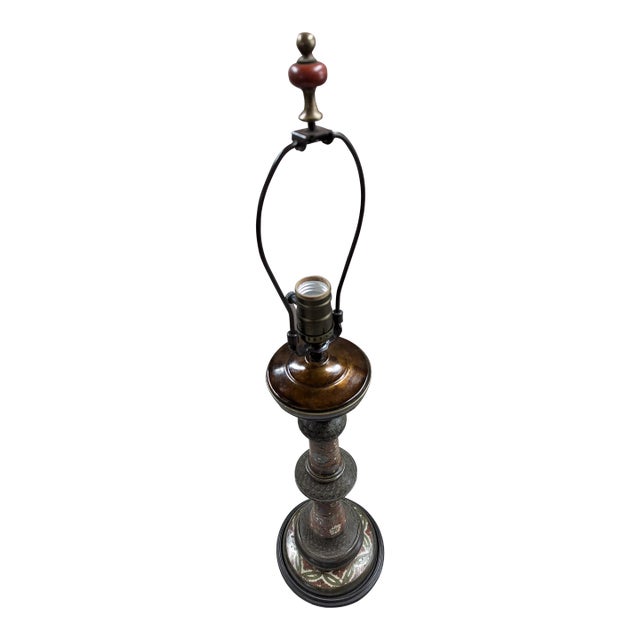 Early 20th Century Champlevee Enamel Candlestick Mounted as a Lamp, Japan For Sale