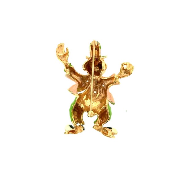 Early 21st Century Heavy 14k Yellow Gold Enamel Clown Brooch Pin With Stone Accents - 14.8 Grams For Sale - Image 5 of 5