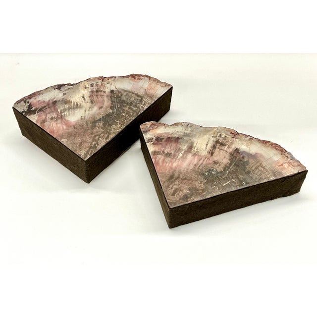 Pair of Petrified Wood Bookends – Large Bookmatched Fossil Wood Slabs – Organic Modern / MCM Shelf Decor For Sale - Image 4 of 9
