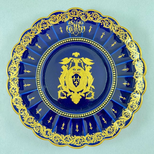 Blue Gustave Asch French Tours Blue & Gold Porcelain Crest Plates, Set of Six For Sale - Image 8 of 18