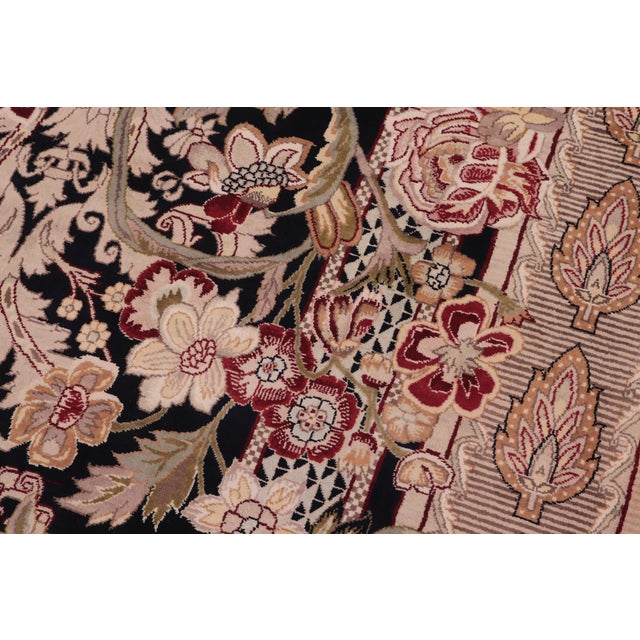 1990s Elegant Shabby Chic 1990's Pak-Persian Black/Beige Wool Rug - 9'0'' X 13'0'' For Sale - Image 5 of 9