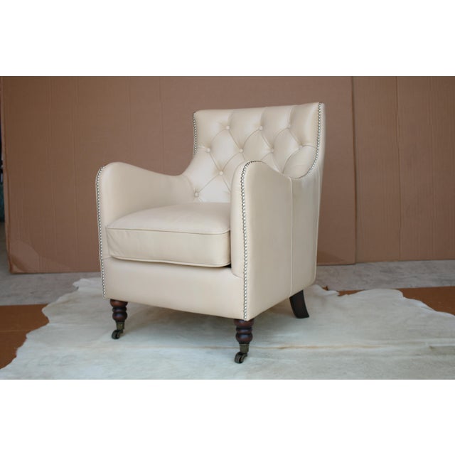 2020s Wellington Antique Ivory Leather Chair For Sale - Image 5 of 9