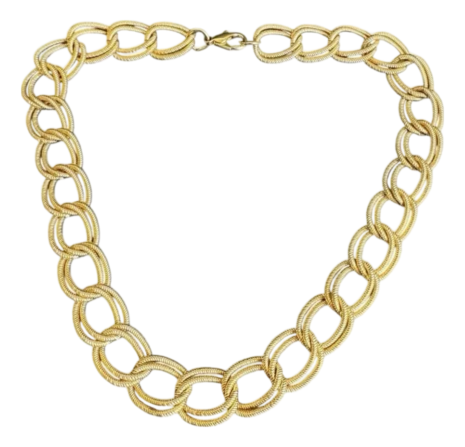 Vintage 1980s Gold Tone Double Link Necklace Chunky Maximalist