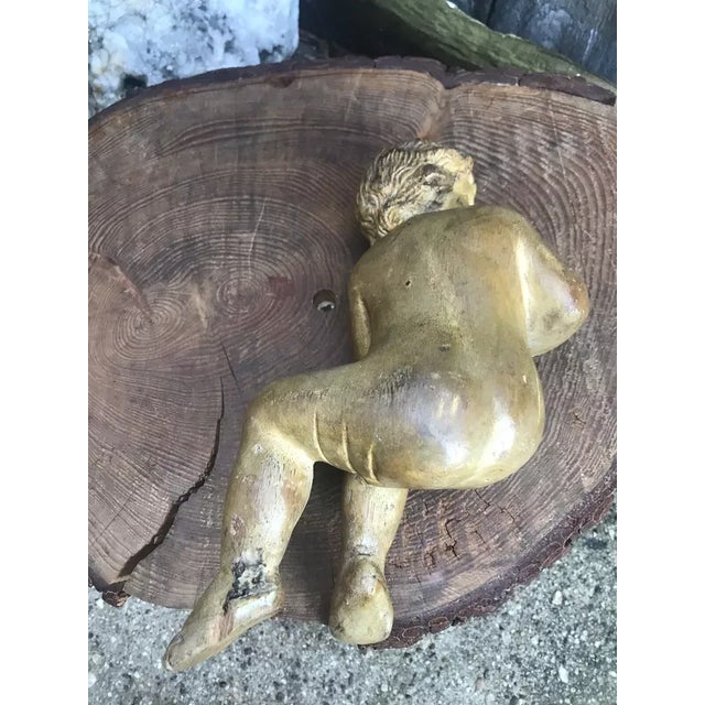 Green C1800 Antique French Renaissance Style Carved Wood Cherub Figure Holding His Fish - Sculpture For Sale - Image 8 of 11