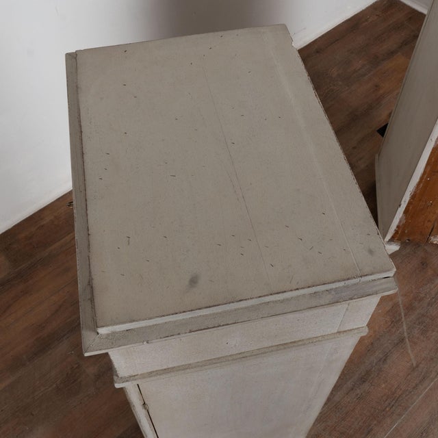 Gustavian (Swedish) Pair 19th Century Swedish Gustavian White Painted Narrow Cabinets For Sale - Image 3 of 18