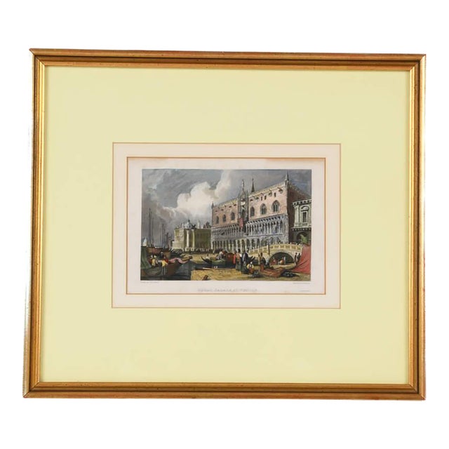Early 20th Century Antique Framed Hand-Colored Engraving "Ducal Palace" by Westwood For Sale