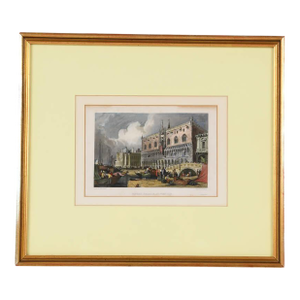 Early 20th Century Antique Framed Hand-Colored Engraving "Ducal Palace" by Westwood