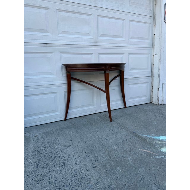 Neoclassical Bombay Company Neoclassical Mahogany Demilune Console Table For Sale - Image 3 of 12