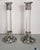 11" tall etain zinn candlesticks. pewter base and cup with grape motif. glass column. excellent condition