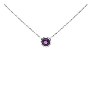 .925 Sterling Silver 7MM Bezel Set Created Purple Amethyst Pendant Necklace - 18" Inches For Sale