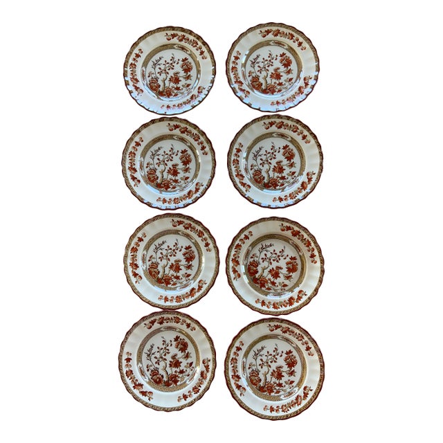 Antique Copeland Spode Orange Rust and Gold Scallop-Edged “India Tree” Bread Plate - 8 Available For Sale