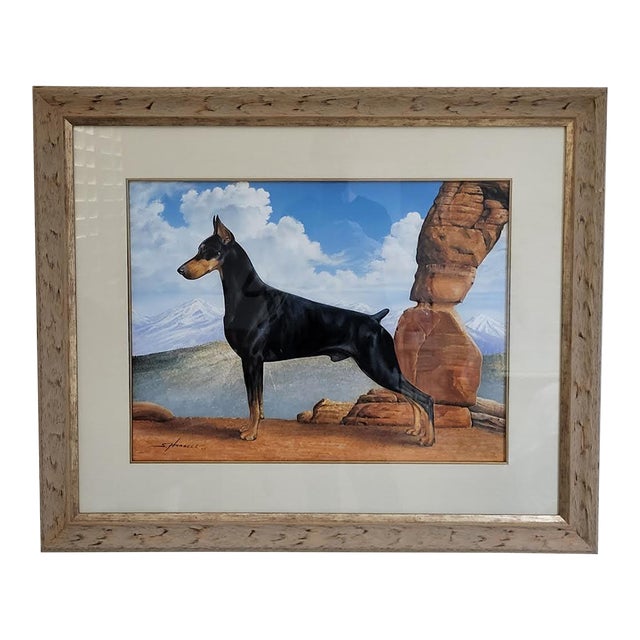 Stunning Painting Doberman Pinscher Male Dog - Red Rock Background For Sale