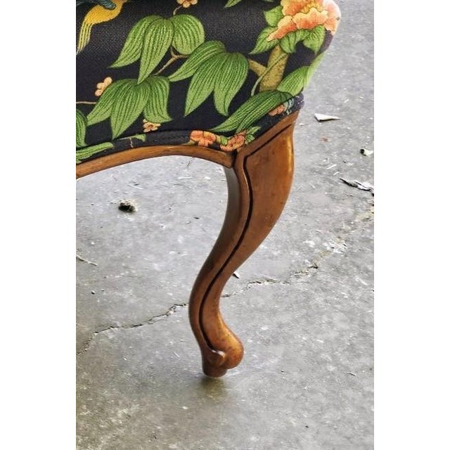 Pair of Vintage Queen Anne Wingback Chairs in Sanderson Chinoiserie Hall Upholstery For Sale - Image 12 of 17