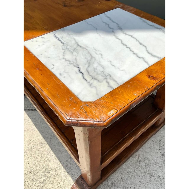 Vintage Monumental Rustic Wood and Marble Console Table For Sale - Image 16 of 18