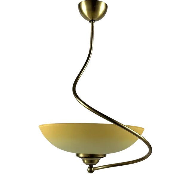Vintage Glass & Brass Ceiling Lamp, France, 1970s For Sale