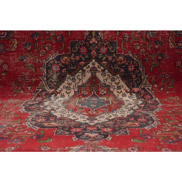 1970s 1970s Vintage Persian Handmade Wool 9x13 Red Area Rug For Sale - Image 5 of 11