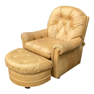 Leathercraft Reclining Lounge Chair & Ottoman For Sale