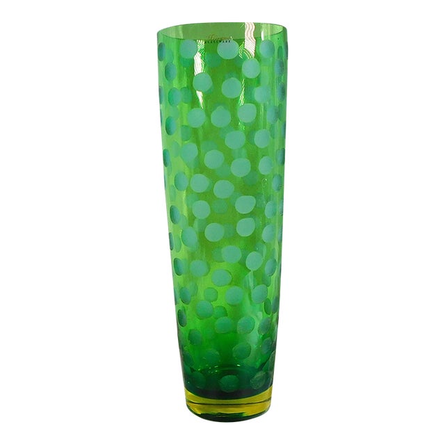 Tall Green Cut to Clear Murano Glassware Vase For Sale