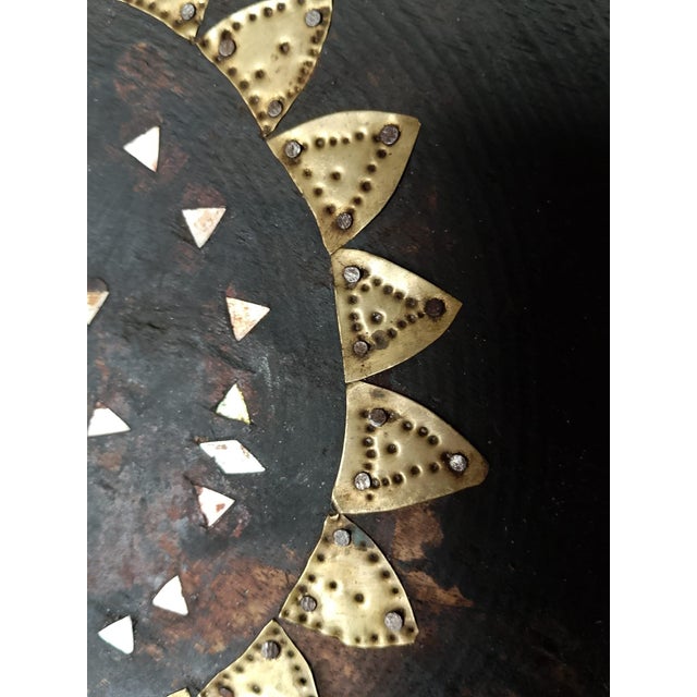 Large Vintage African Handmade Wooden Plate with Inlaid Decorations For Sale - Image 6 of 9