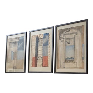 1970s Mid-Century Modern Set of Original Architectural Drawings Attributed Robert Nicolais 3 Framed For Sale
