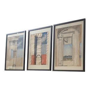 1970s Mid-Century Modern Set of Original Architectural Drawings Attributed Robert Nicolais 3 Framed
