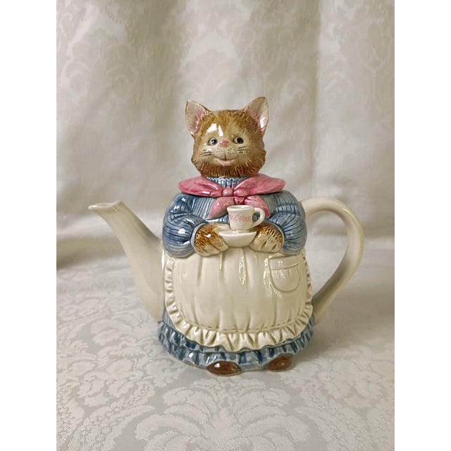 Cat Tea Set Japanese Otagiri Mrs Whiskers 4 Piece Kitchy Sugar Teapot Creamer Napkin Holder Wind in the Willows Style Quirky Kitchenware For Sale In Savannah - Image 6 of 17