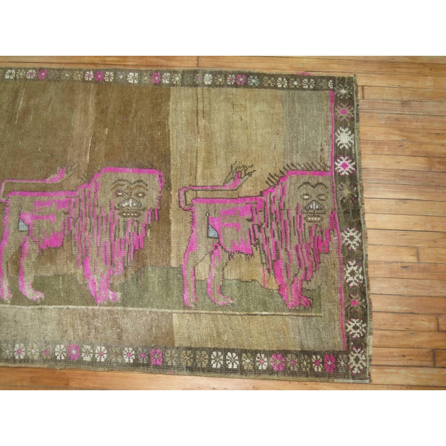Vintage Zabihi Collection Lion Turkish Runner - 3'8" x 9'5" For Sale - Image 9 of 10