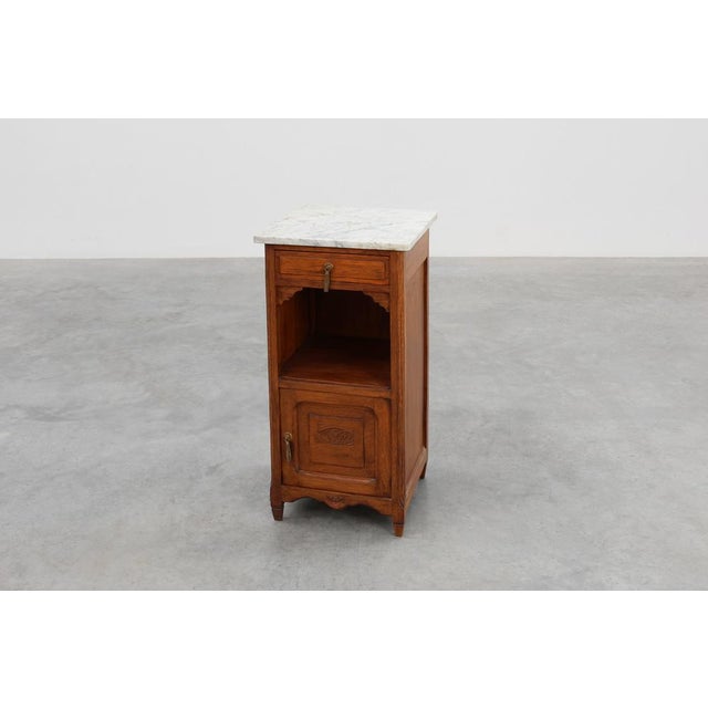 Art Deco Nightstand in Oak with Carrara Marble Top, France, 1920s For Sale - Image 6 of 11