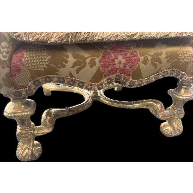 Gold Vintage Venetian Rococo Giltwood High-Back Wingback Armchair 55” For Sale - Image 8 of 15