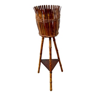 Antique Burnt Bamboo Plant Stand For Sale