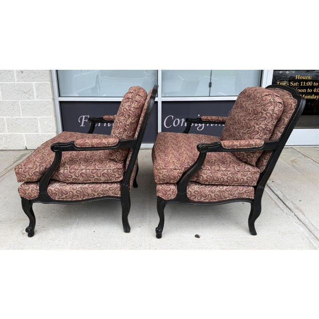 Late 20th Century Pair of Fairfield Paisley Fauteuil Chairs With Ottoman For Sale - Image 5 of 18