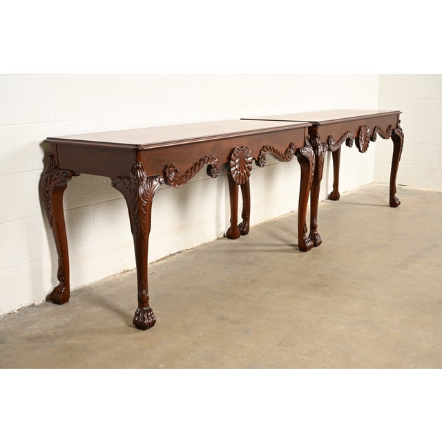 Baker Furniture Georgian Carved Mahogany Consoles or Sofa Tables, Newly Refinished For Sale - Image 15 of 15