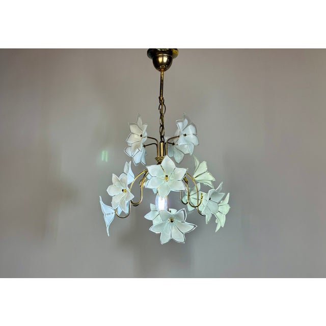 1980s Murano Style White Glass Flower Chandelier For Sale - Image 9 of 15