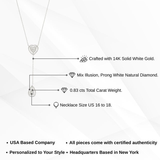 Diamond Halo Heart & Teardrop Lariat Necklace in 14k White Gold, 16 Inches For Sale - Image 13 of 17
