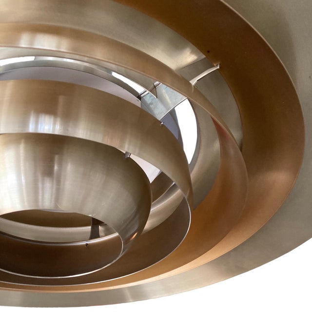 Vintage Danish P376 Pendant Lamp by Jørgen Kastholm & Preben Fabricius for Nordisk Solar, 1960s – Large 28" Brushed Brass Aluminum For Sale In Richmond - Image 6 of 18