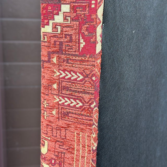 Antique Oak Block Leg Bench Newly Reupholstered in Turkish Orange Kilim Fabric For Sale - Image 9 of 11