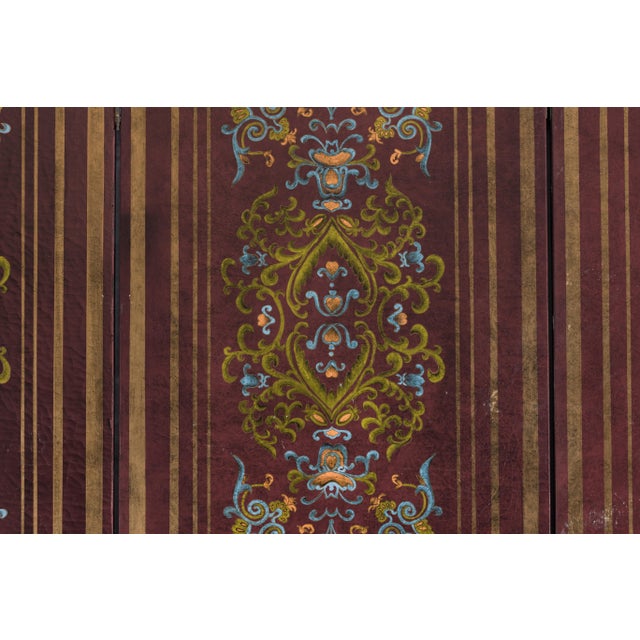 Vintage Chinese Four-Panel Painted Screen in Dark Red Brown Finish For Sale In New York - Image 6 of 10