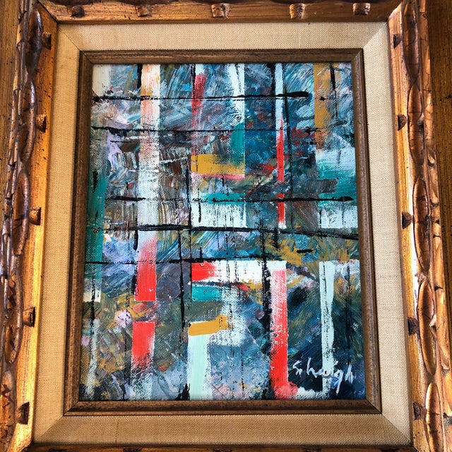 Original 8 x 10 painting on canvas board Signed bottom right Overall size with vintage ornate carved wood frame with aged...