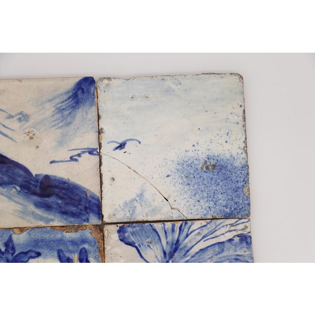 Baroque 18th Century Gorgeous Set of Four Naturalistic Portuguese Tiles For Sale - Image 3 of 12