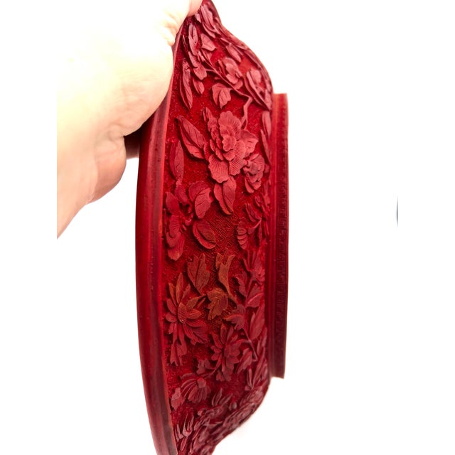 Stunning Antique Elaborate Cinnabar Lacquer Wufu Bat Bowl For Sale - Image 4 of 12