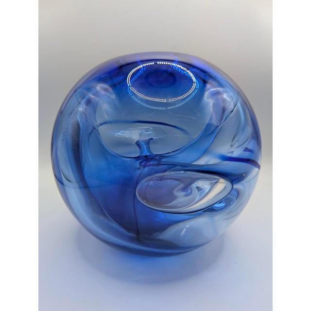 William Worcester Glassworks Signed 1987 Studio Art Glass Vase Cobalt Blue For Sale - Image 10 of 13