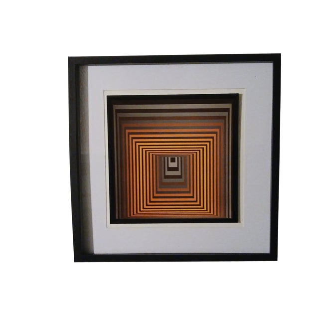 After Victor Vasarely, French Op-Art Kinetic Geometric Composition in Earth Tones, 1975, Print, Framed For Sale - Image 4 of 4